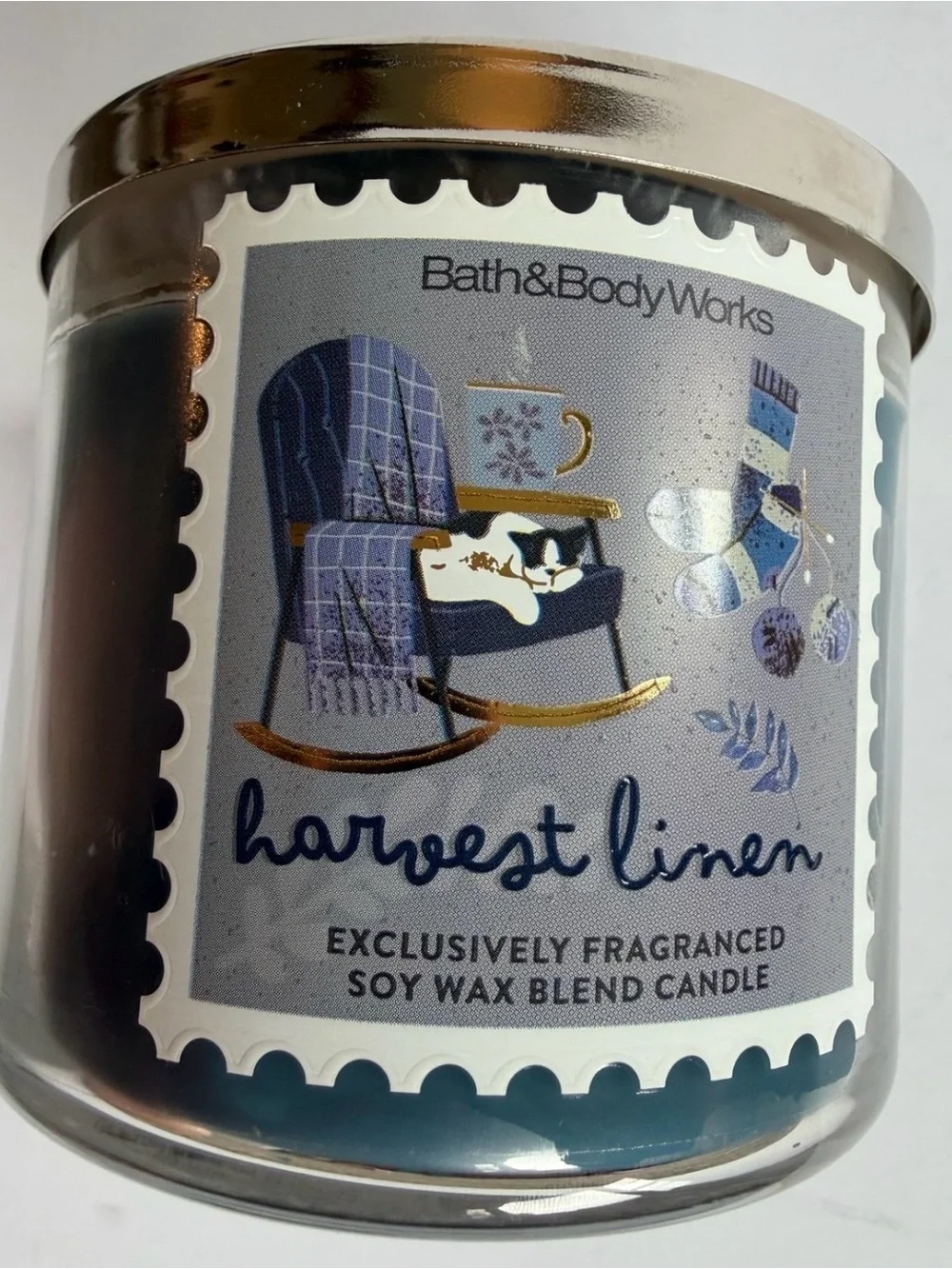 Bath & Body Works Harvest Linen 3-Wick Candle 14.5 oz Soy Blend Fresh Pine Musk
